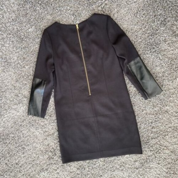 J.CREW Black Zip Dress Faux Leather Back Sleeve Work Office Sz 6 Style E1567 EUC - Picture 11 of 12